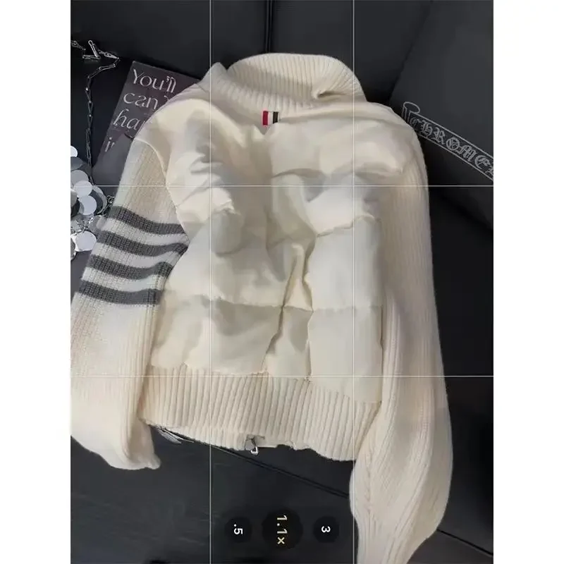 High-end stand-up collar stitching down jacket for women 2024 winter new design contrasting color thickened short jacket