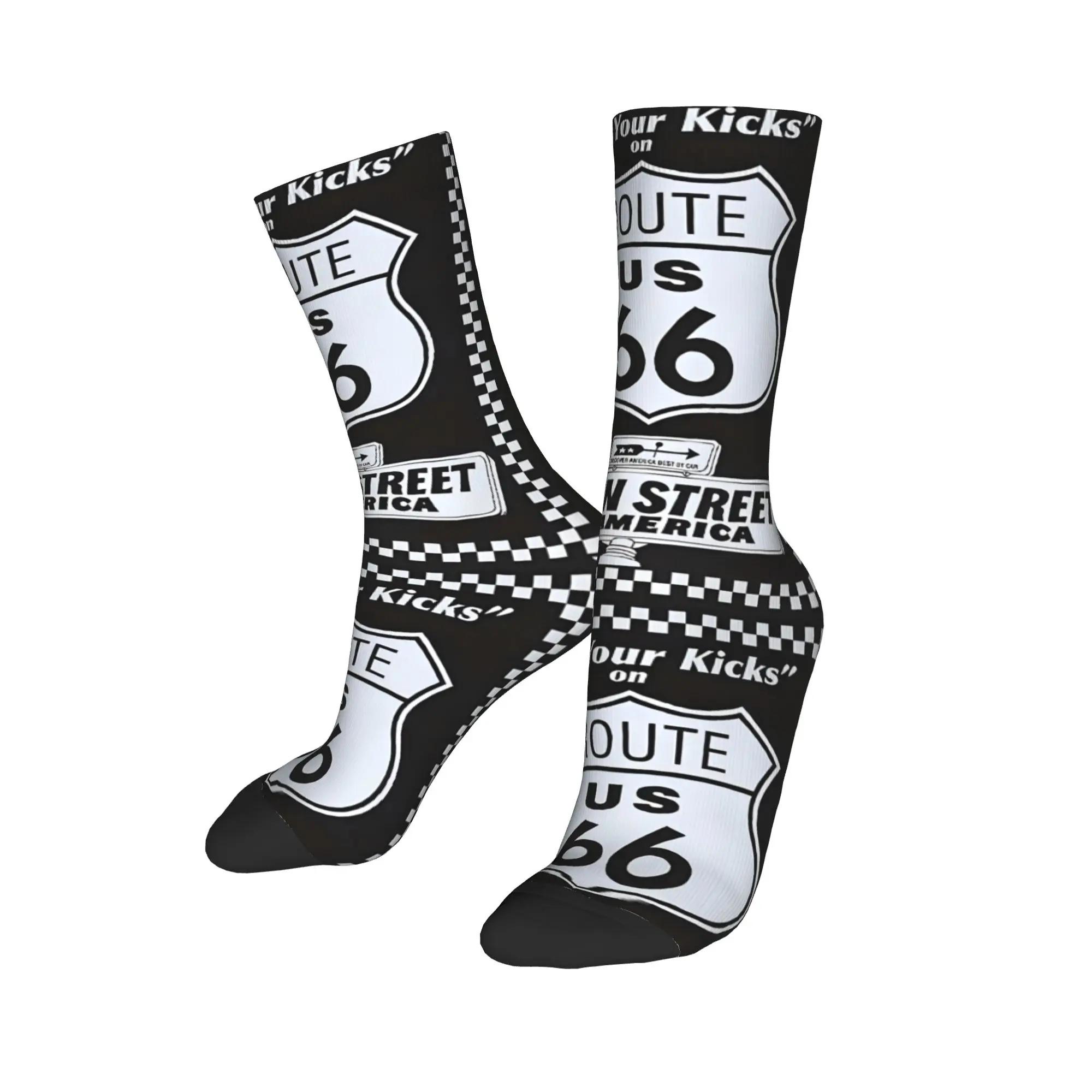 

Custom Cool US Main Street Socks Men Women Warm 3D Printed Americana Route 66 Sports Football Socks
