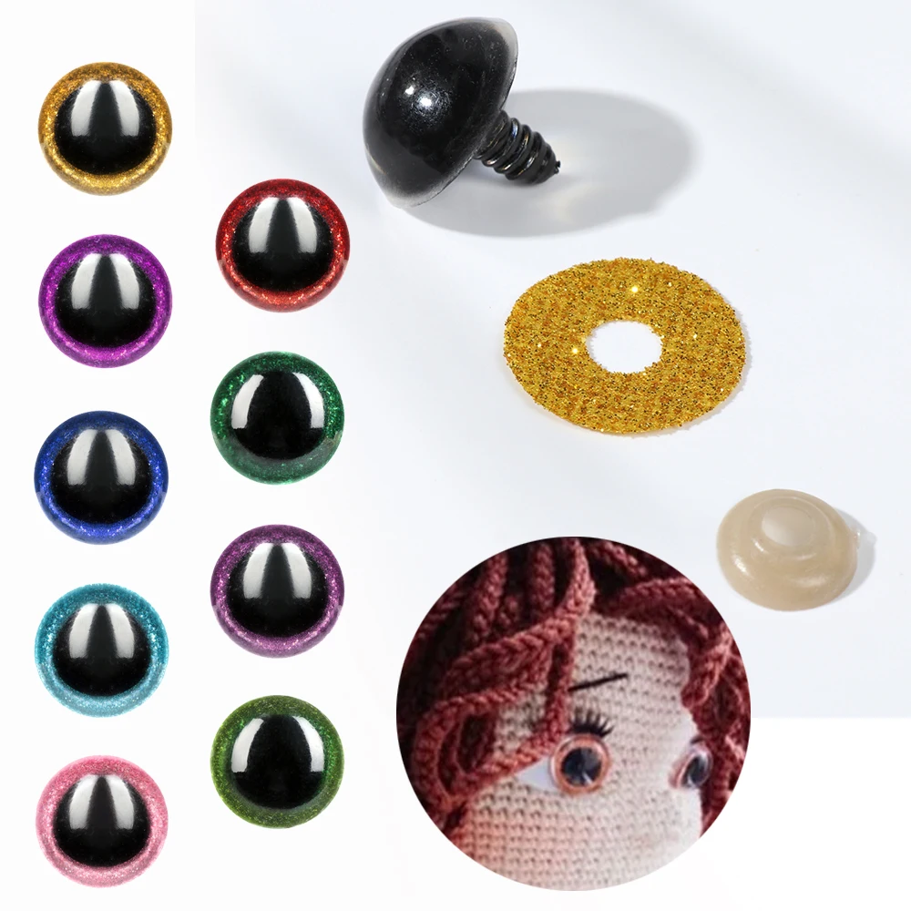 10Pcs 16/18/20/22/24mm Plastic Shinning Doll Eyes Round Safety Eyes Glitter Dolls Eyeballs DIY Hand Making Plush Toys Accessory