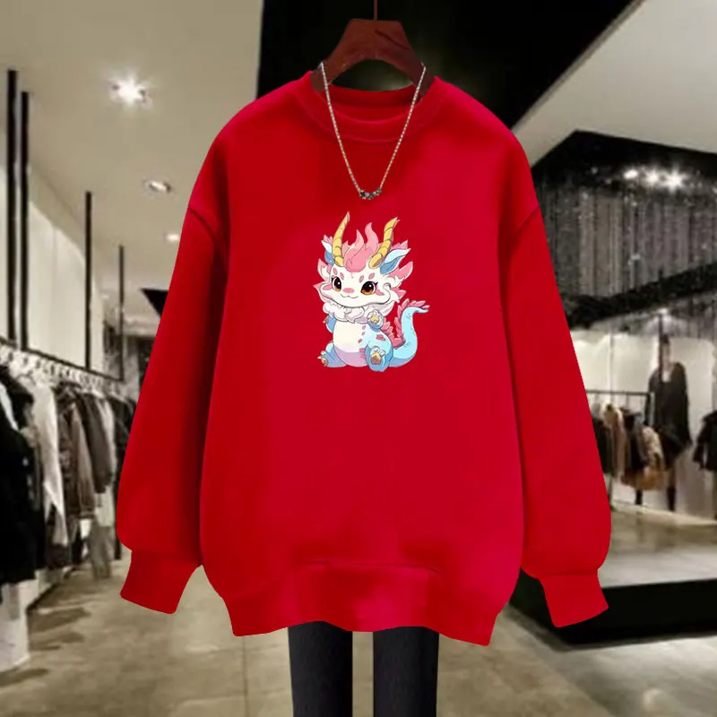 

Autumn Women Clothing New Chinese Style Hoodies Vintage Cartoon Printed O-neck Sweatshirts Fashion Loose Casual Top Pullovers