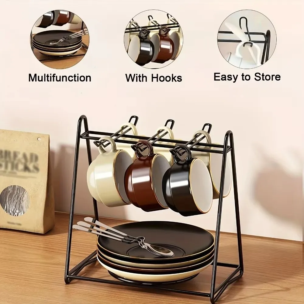 New Iron Coffee Cup Rack Vertical Space Saving Mug Rack Rust Proof Open Frame Design Coffee Cup Holder For Kitchen