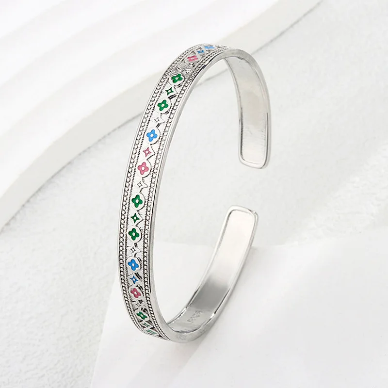 Neues Design, eleganter, bunter Blumen-Armreif aus 925er-Sterlingsilber für Damen, Schmuck, Frauen, Geburtstagsgeschenke, Freundin, Valentinstag – Detail 3