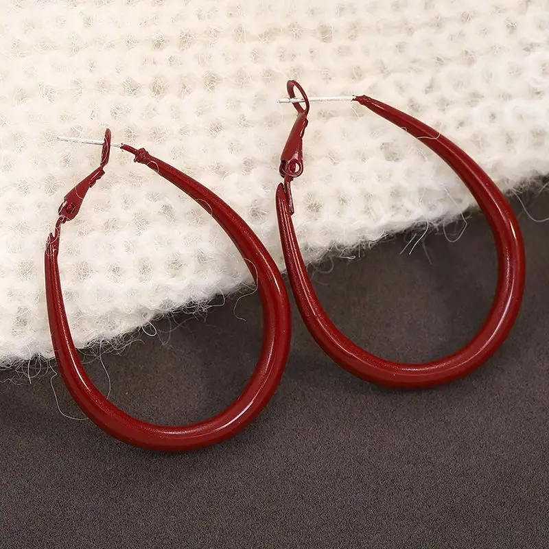 Red Water Droplet Hoop Earrings for Women Hollow Geometry Dangle Earrings Punk Big Drop Ear Jewelry Party Accessories Gift