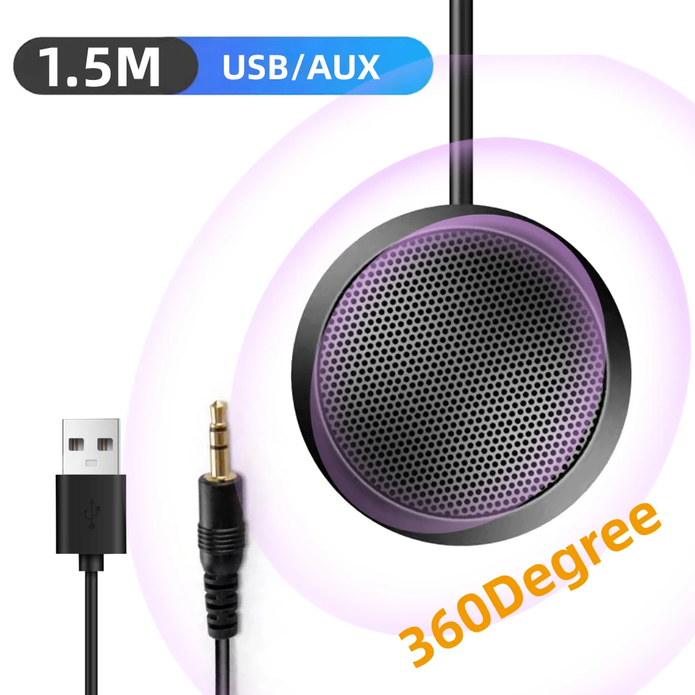 

USB/3,5 мм Конференц-микрофон USB-спикерфон 360° ° Всенаправленный конденсатор Plug & Play для настольного ноутбука 150 см