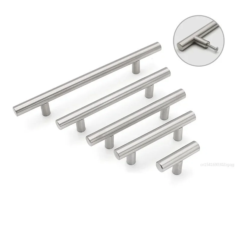 Stainless Steel Silver Handle Hollow T-Shaped Single Hole Handles for Wardrobe Cabinet Door Drawer Long Round Furniture Pulls