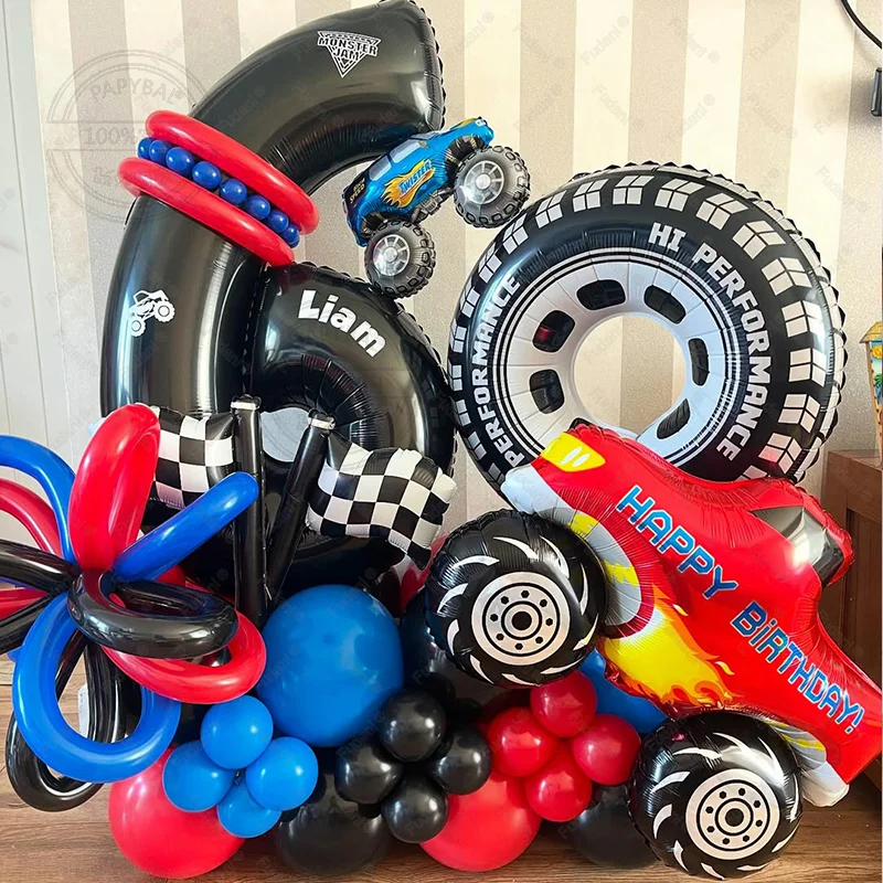 53PCS Racing Car Theme Balloon Column BOY Birthday Party Decoration Supplies 40inch Foil Number Baby Shower Helium Globos