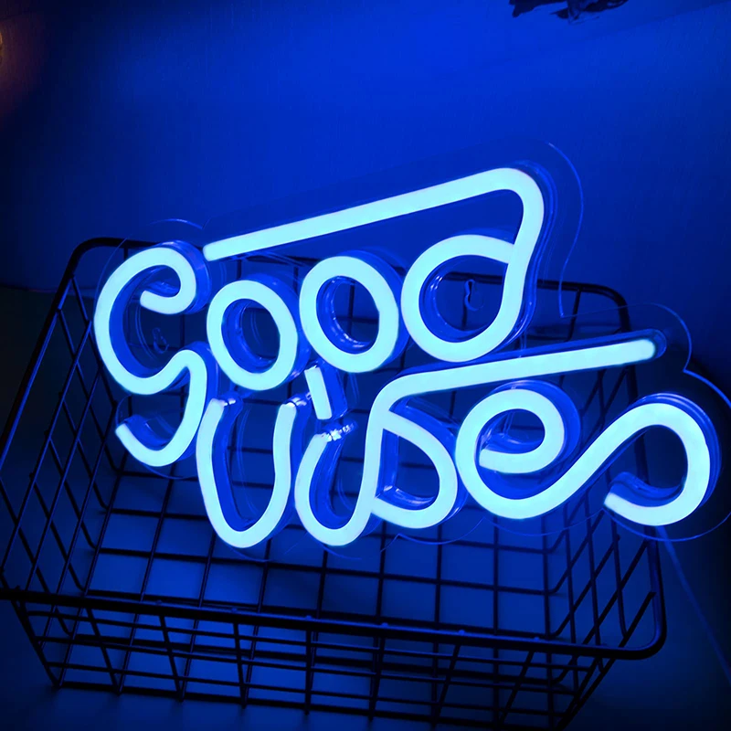 Good Vibes Letter Neon Night Light Sign Lips Wall Art Sign Lamp Battery  USB Powered Wedding Party Home Decor Xmas Birthday Gift