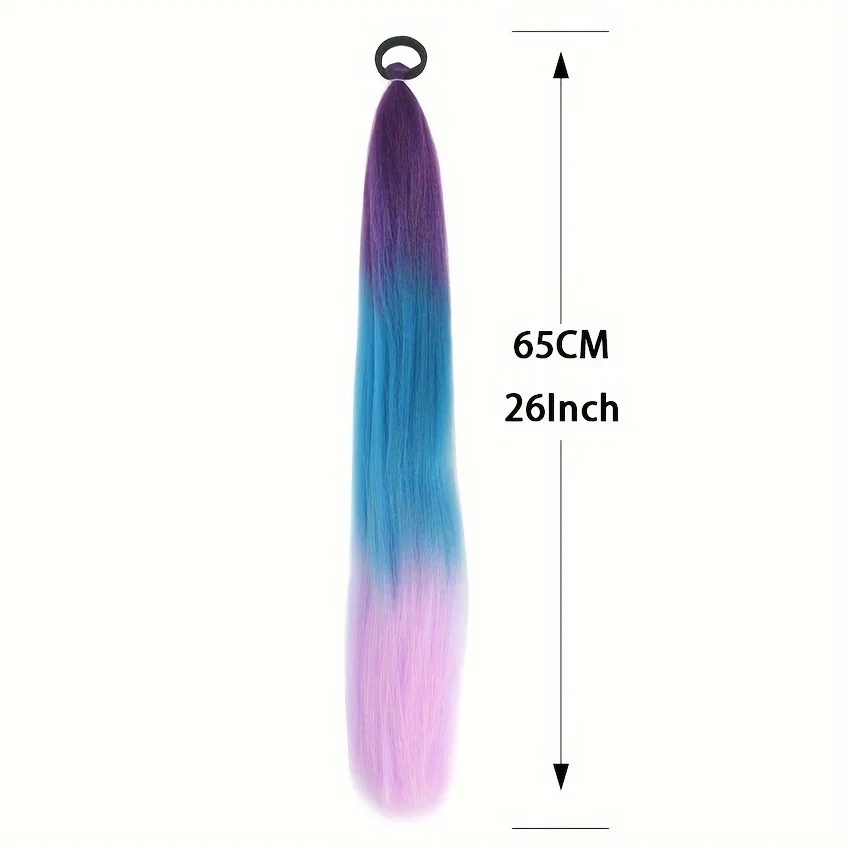 2PCS Synthetic Straight Ponytail with Elastic Hair Tie Colorful Braiding Hair Ponytail Hair Extensions Hair Accessories