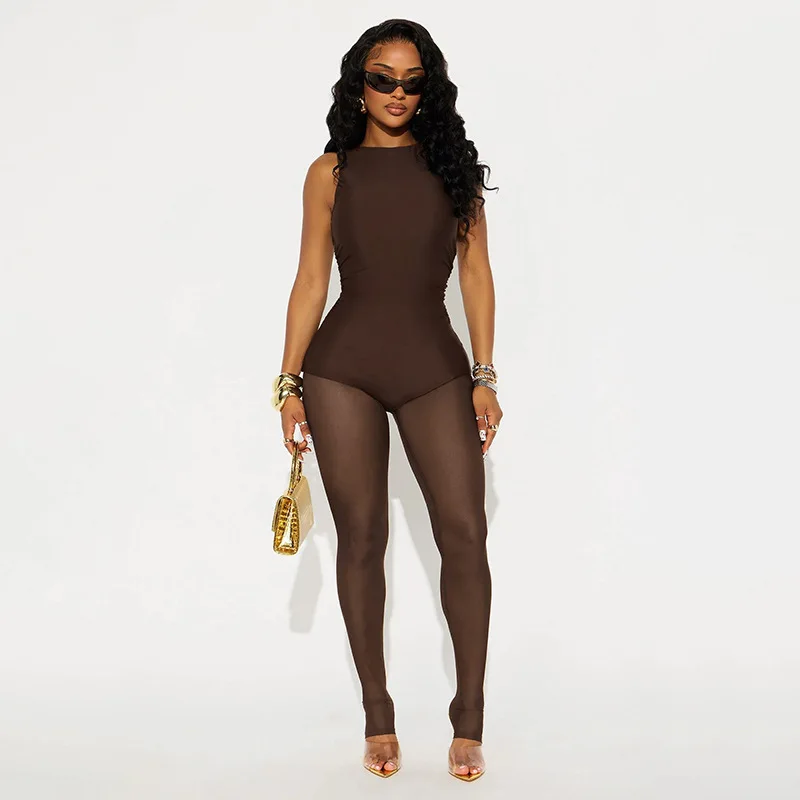 2026 Sommer Nude Feel Transparenter Mesh Ärmelloser Jumpsuit Damen Mode Ausgehkleidung Sexy Durchsichtiger Bodycon Romper Weibliche Streetwear – Detail 6
