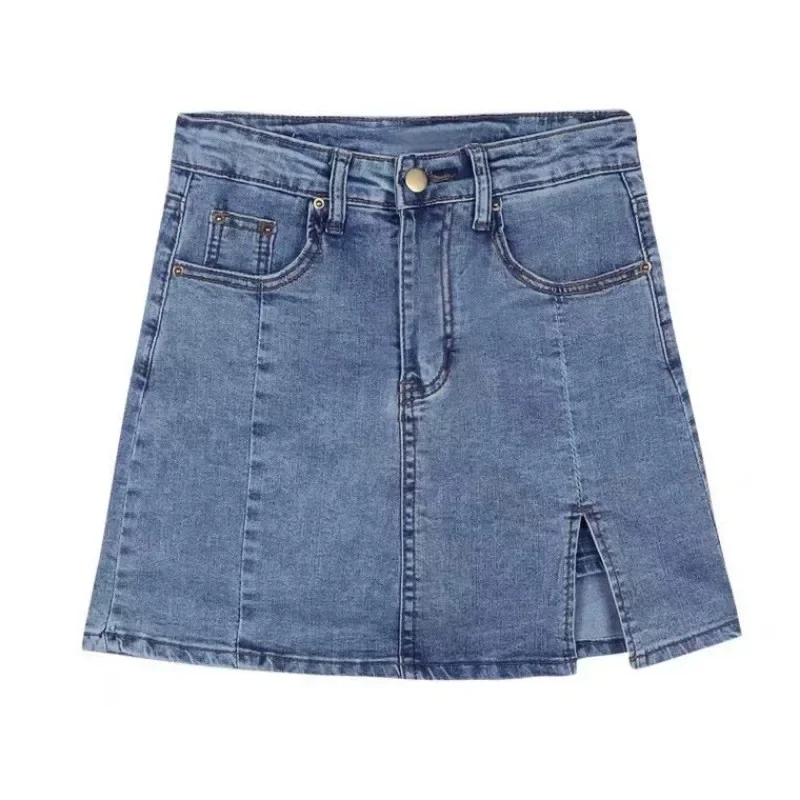 2025 New Retro Woman High Waist Denim A-Line Skirt OL Sexy Split Button Slim Bag Hip Pencil Skirt Black and Gray Classic Skirts