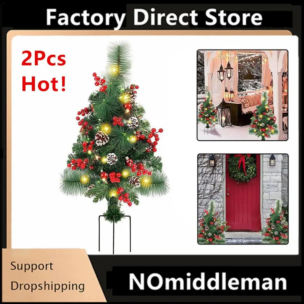 

2Pcs Christmas Solar Christmas Tree Grounded Lawn Light Branch Grounded Light Courtyard Landscape Decoration