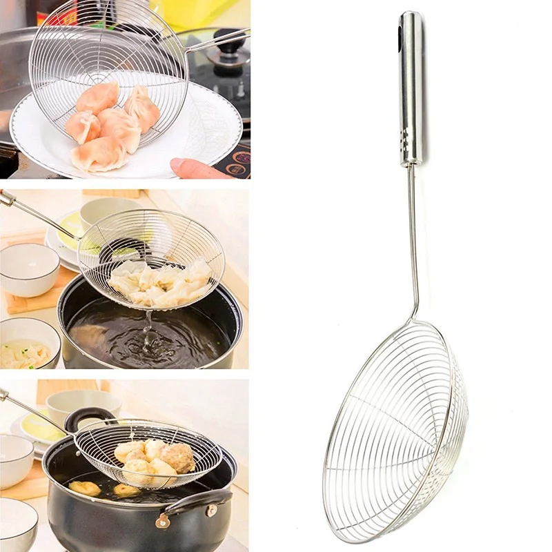 Frying Filter Long Handle Stainless Steel Filter Colander French Fries Colander  Food Filter Cooking Tool  Stainless Steel