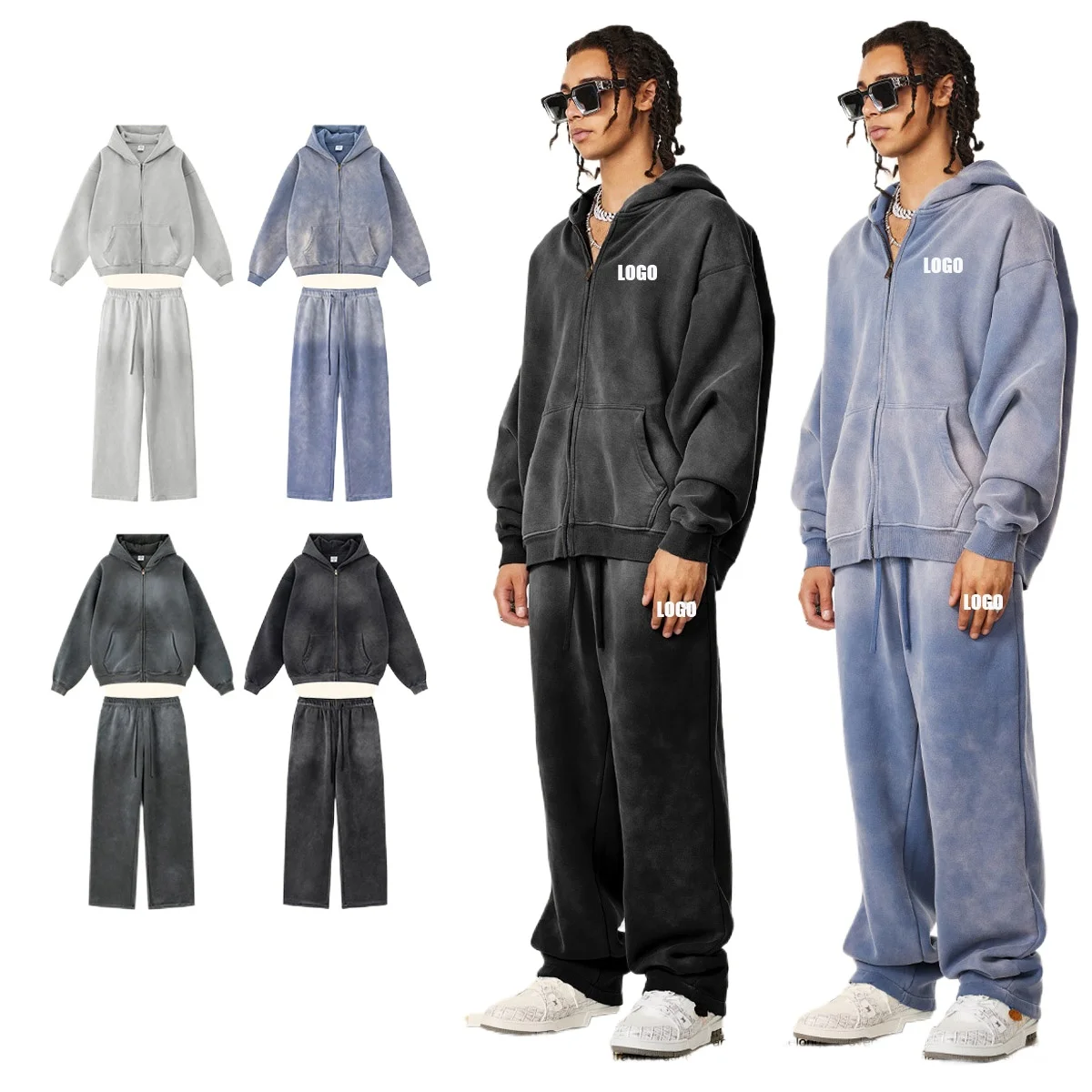 

Мужской флисовый свитер с капюшоном на заказ, осень-зима 2025 года, американский флисовый свитер с капюшоном, куртка-кардиган, прямые повседневные брюки, комплект для пар