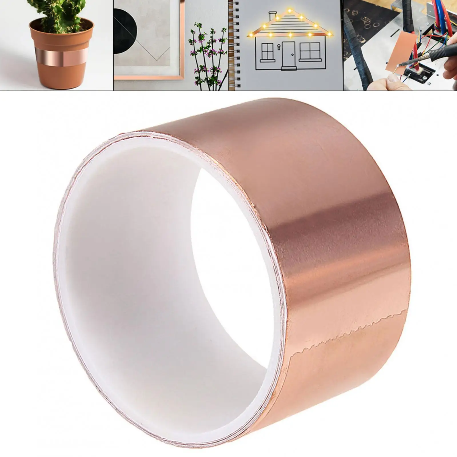 1.8M Copper Foil Tape Single Side Conductive Shielding Tape Snail Tape Stain Glass Home Appliance DIY Copper Tape