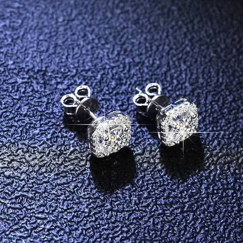 여성을위한 럭셔리 플래티넘 Pt950 Moissanite 다이아몬드 귀걸이 디럭스 스퀘어 랩 D 컬러 웨딩 귀걸이 쥬얼리