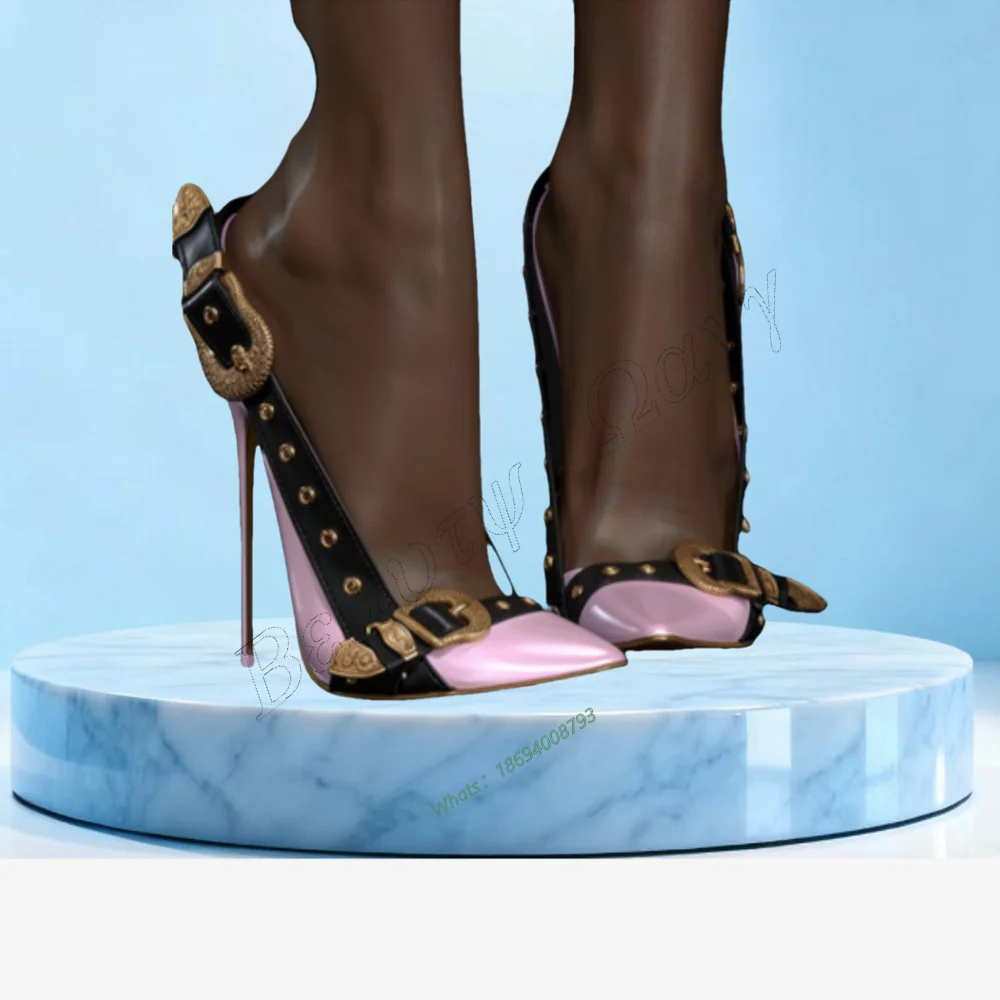 

Pink Side Belt Decor Pumps Frot Belt Novel Shoes Thin High Spike High Heel Shoes Sexy Women Shoes New Zapatos Para Mujere