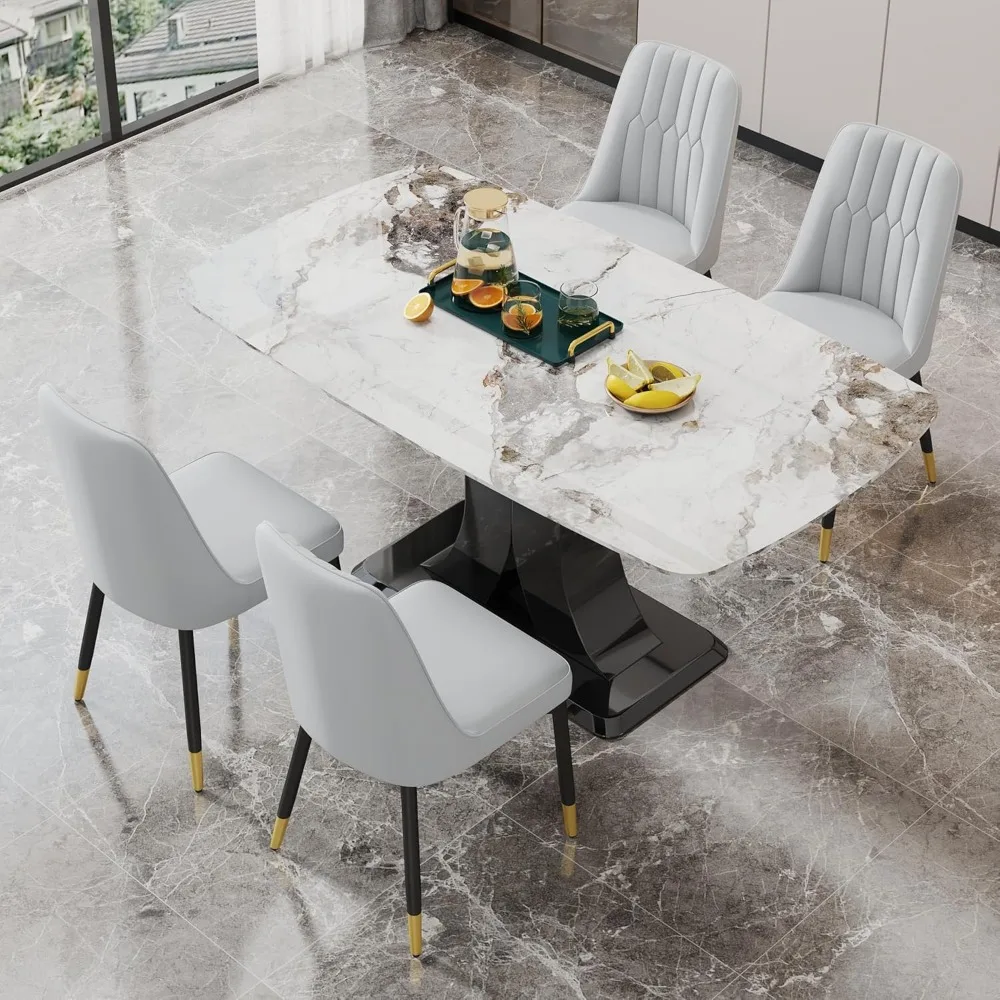 مجموعة من 4 كراسي لتناول الطعام الحديثة مع وسائد خلفية من جلد البولي يوريثان وأرجل معدنية سوداء لاستخدام المطاعم