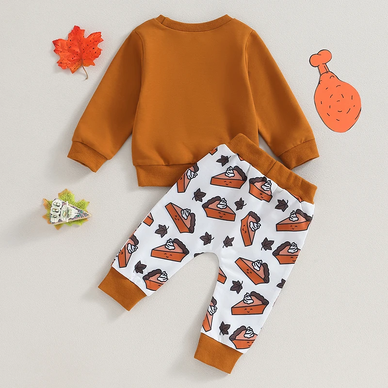 

Baby Boy Thanksgiving Outfit Turkey Print Long Sleeve Pullover Elastic Waist Pants 2Pcs Warm Set for Fall