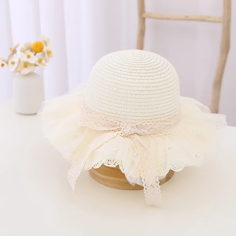 Benutzerdefinierte Kinder Strohhut Sommer Kinder Spitze Bowknot Hut koreanischen Stil Prinzessin faltbare breite Krempe Strand Hut
