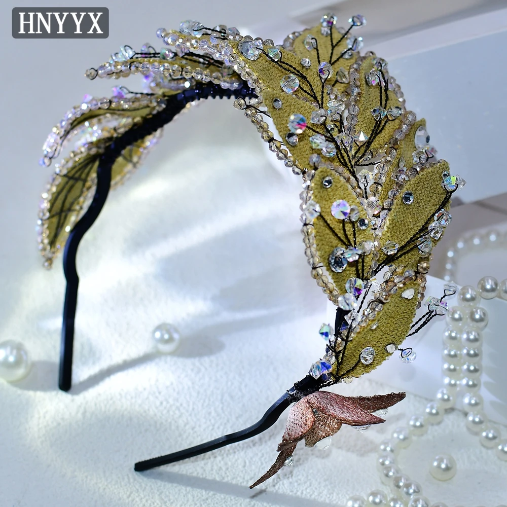 

HNYYX Korean Rhinestone Hair Accessories Retro Leaf Headband Wedding Crystal Headdress Party Gift Jewelry Head Piece Tiara A201