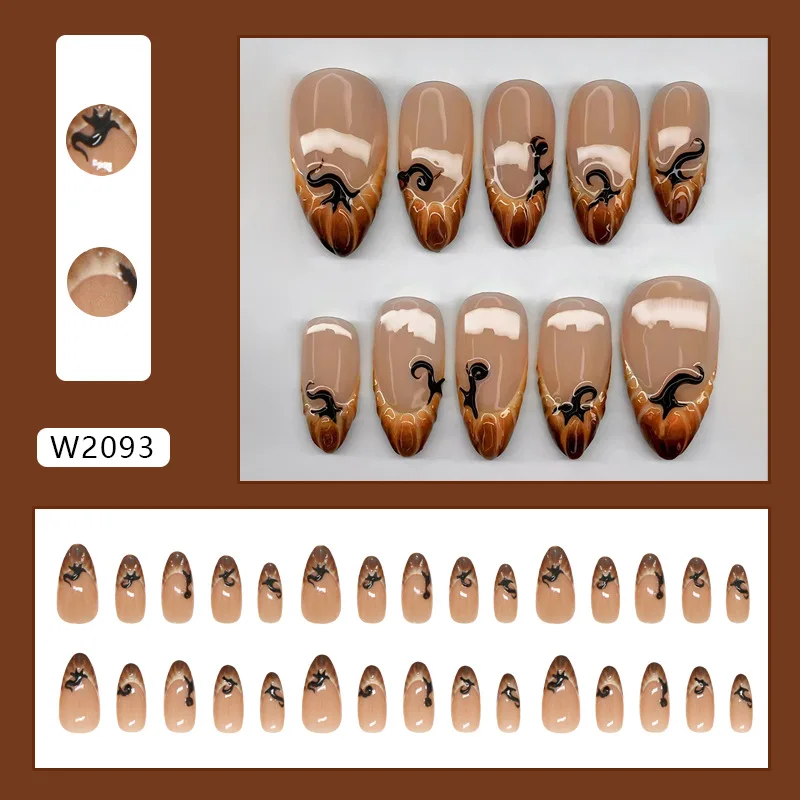 เล็บปลอมทรงฟักทองแบบฝรั่งเศส 30 ชิ้น สไตล์เรียบง่ายทรงอัลมอนด์ กดติดง่าย ใช้ซ้ำได้ ตกแต่งเล็บแฟชั่น