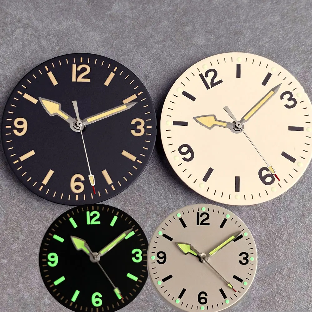 Black Beige 29mm Classic Watch Dial Face Hands Set Arabic Numerals for NH35 NH36 Automatic Movement Watch Parts Luminous Marks