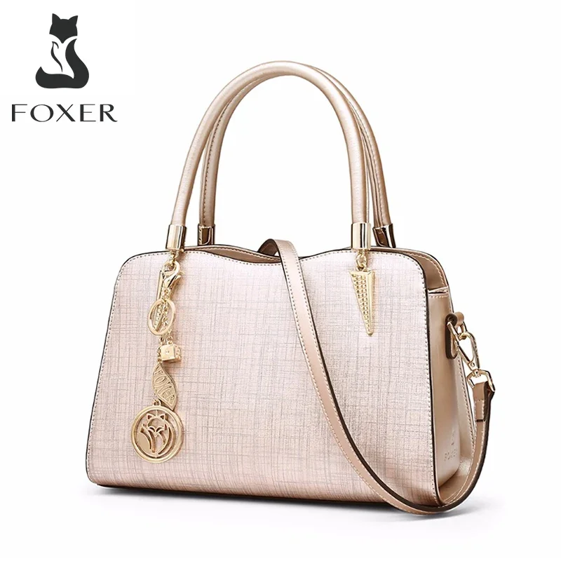 FOXER Women Shoulder Bag Split Leather Female Handbag High Quality Stylish Office Medium Tote Fall Winter Crossbody Bag For Lady