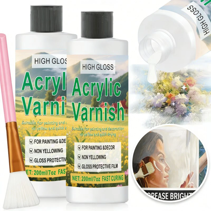 High Gloss Acrylic Varnish -Clear Protective Coating, Non-Yellowing Waterproof & Anti-Cracking Sealant for Paintings,Jewelry Mak