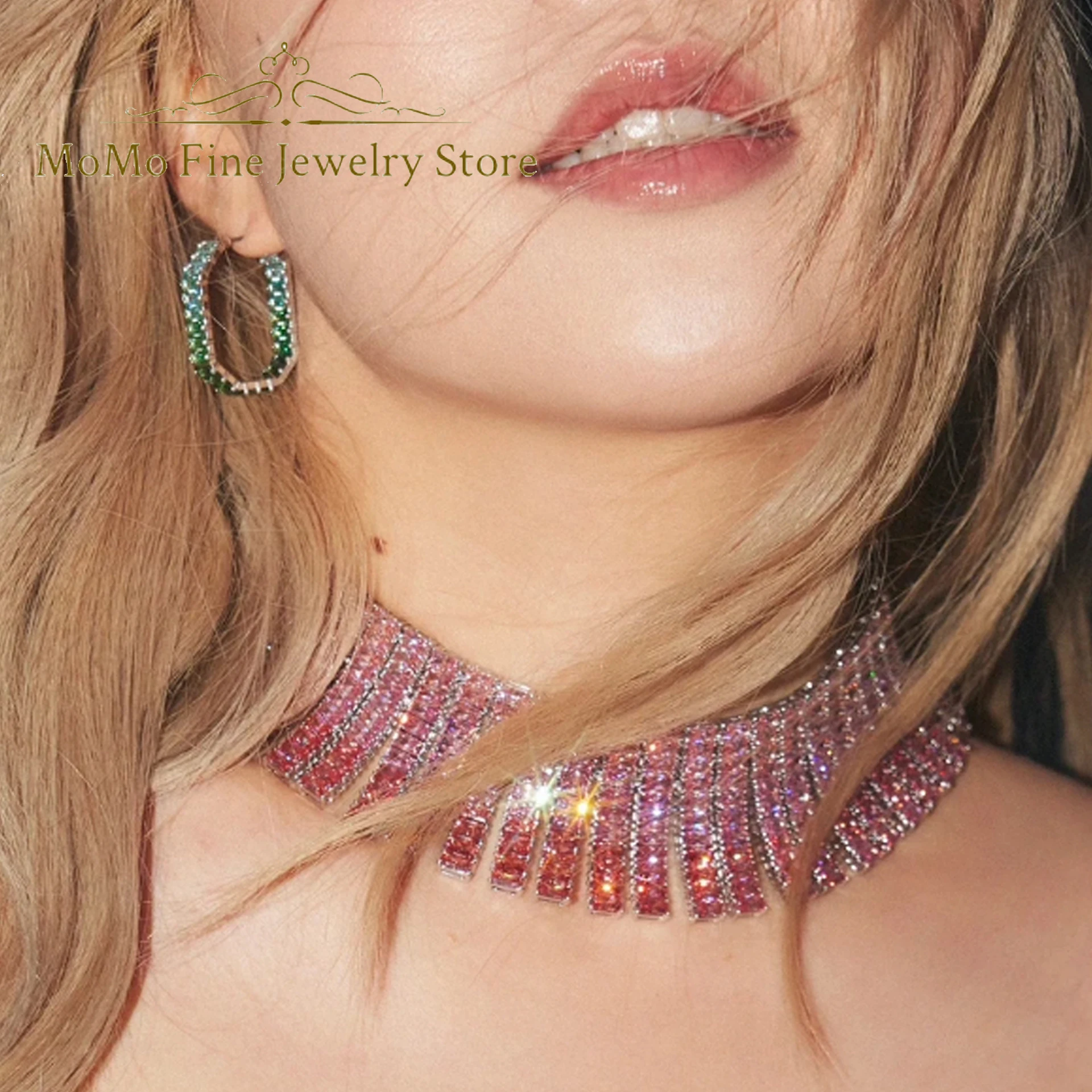 

Original 2025 New Trend Fine Party Jewelry Set Charm Luxury Pink Green Crystal Fashion Necklace Earrings Romantic Gift for Women