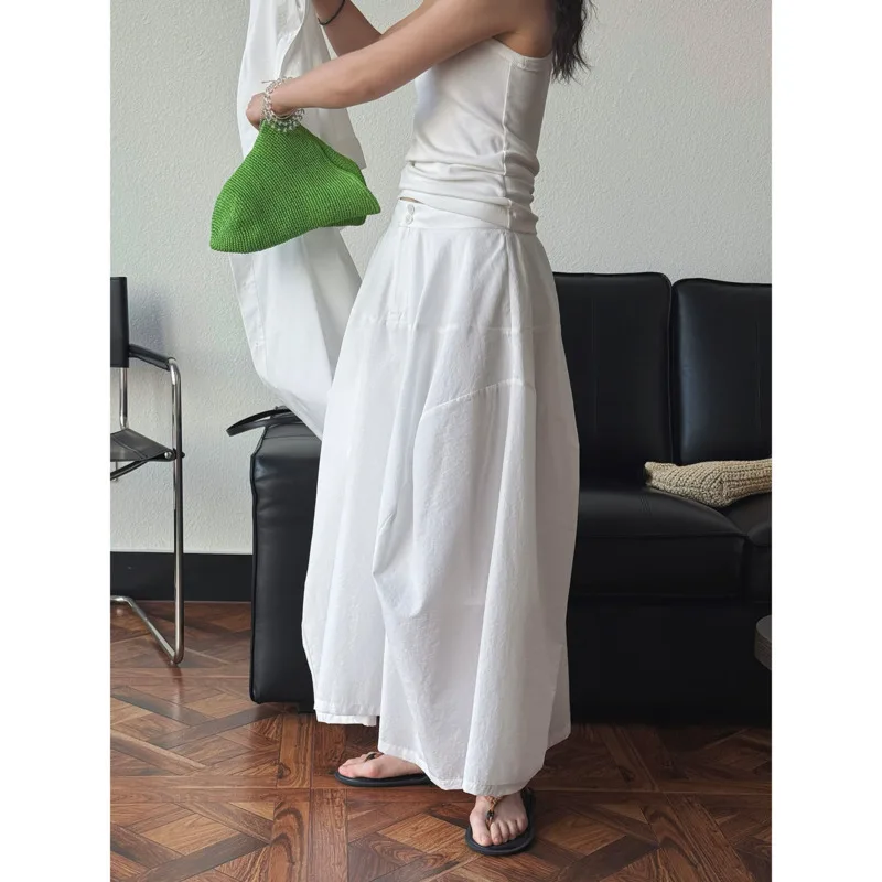 

Women Silhouette Bud Skirt Summer High Waist Button Casual Long Skirt For Minimalist