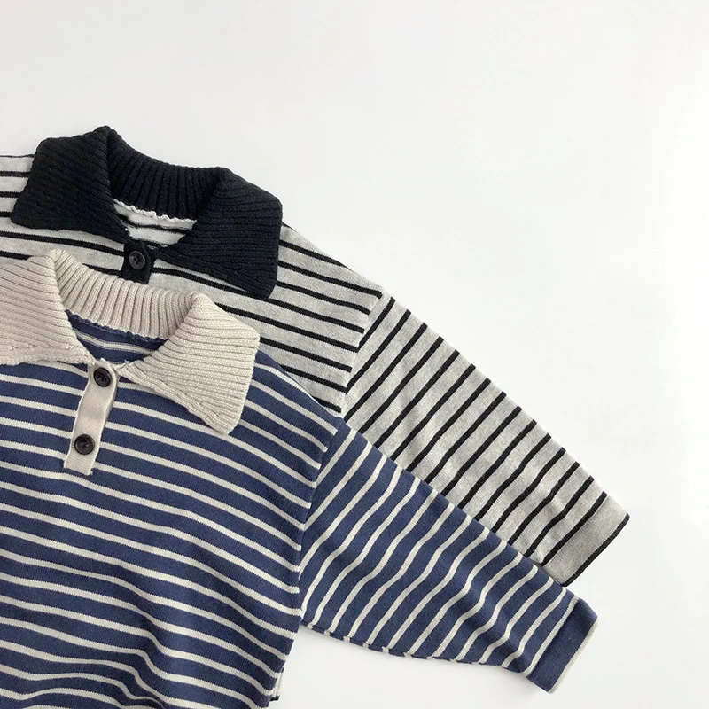 

Boys' Outerwear Sweater 2025 New Style Lapel Crochet Striped Sweater Cotton Flower Warm Autumn and Winter Christmas Gift Clothin