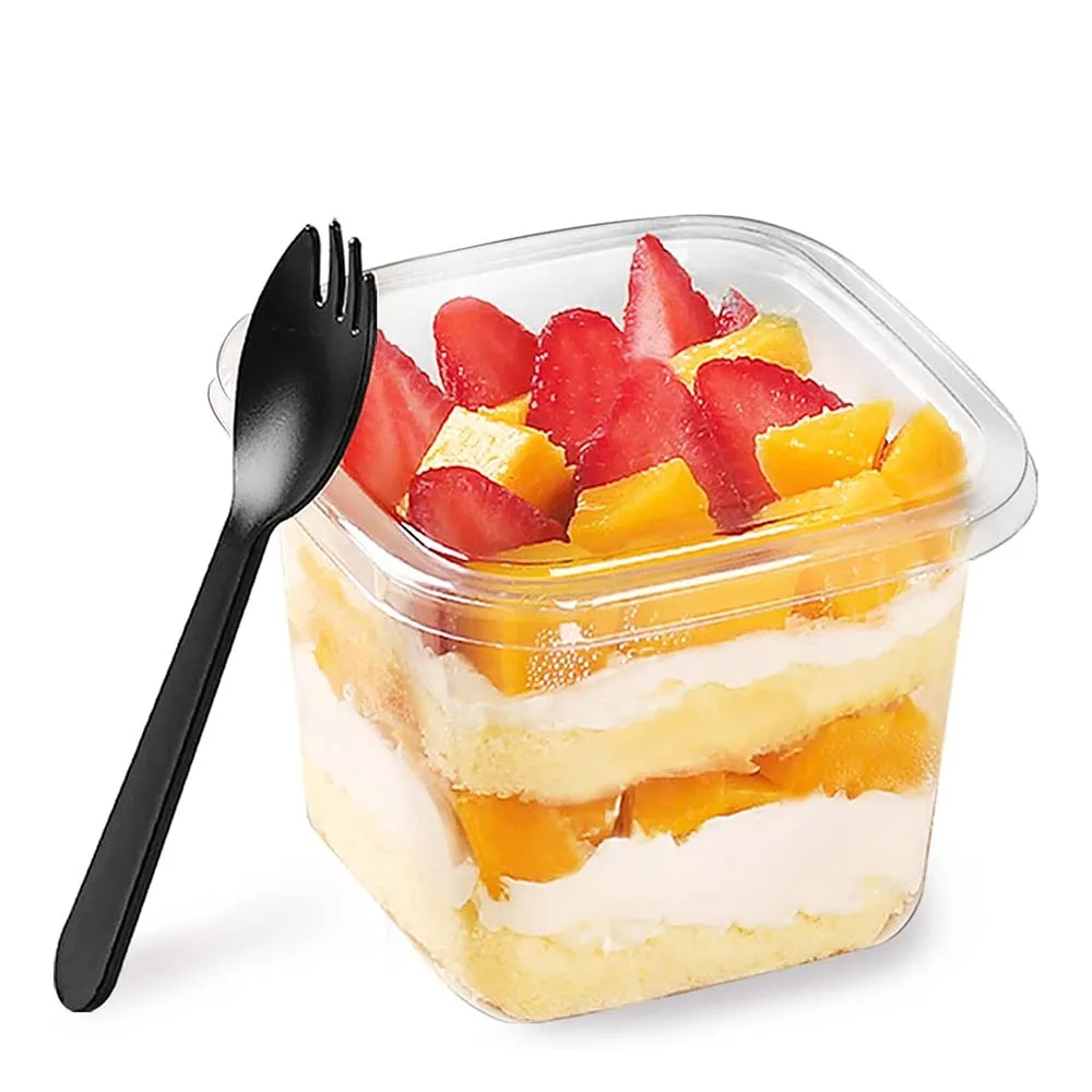 50Pcs 12Oz Plastic Dessert Cups,Square Parfait Cups,Disposable Cake Container for Cupcake,Pudding,Snacks,Fruits,Mousse,Ice Cream