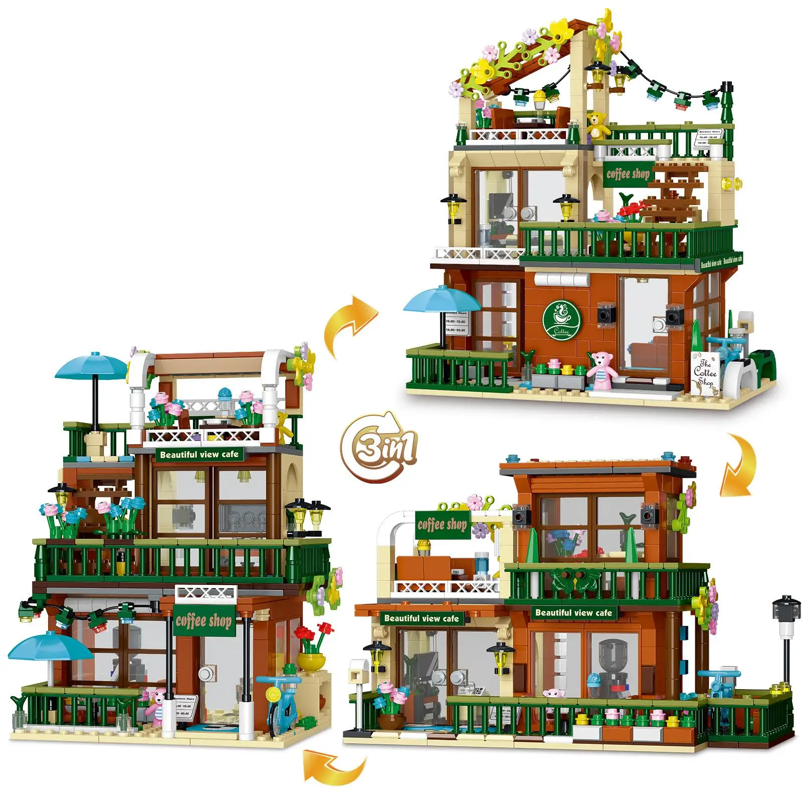 OUZEY Street View Flower Shop Bloques de construcción, más de 14 kits de modelo de casa en miniatura DIY, regalo creativo de decoración de escritorio para el hogar para adolescentes