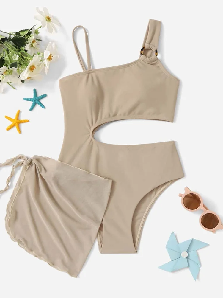 الفتيات الاطفال ملابس السباحة 2026 جديد الصلبة حبال الجوف خارج ملابس سباحة للأطفال الصيف شبكة قطعتين بحر ثوب السباحة للسباحة #6