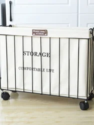 Nordic Iron Art Dirty Clothes Basket Simple Book Storage Basket with Wheels Household Miscellaneous Goods Wickerwork Rack