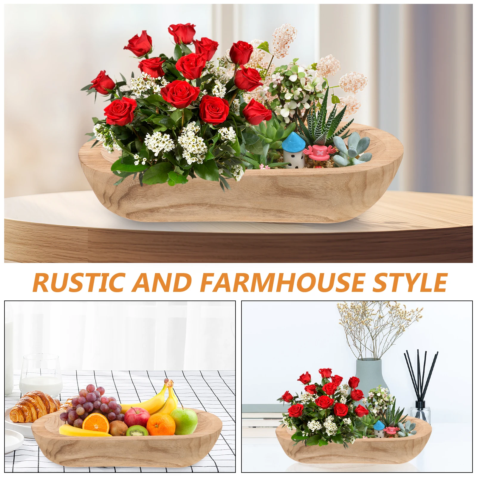 

Wooden Decorative Bowl Rustic Farmhouse Style Decor Stand Centerpiece Wooden Bowls