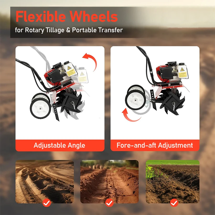 52CC Petrol Rotary Tiller Cultivator Hand Push Mini Gas Power Rototiller For Home Garden Farm Soil Plowing Weeding Cultivation