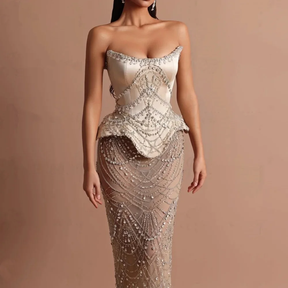 Stylish Wedding Dresses Crystal Strapless Bridal Gowns Rhinestone Sleeveless Illusion Mermaid Customized Vestidos De Novia