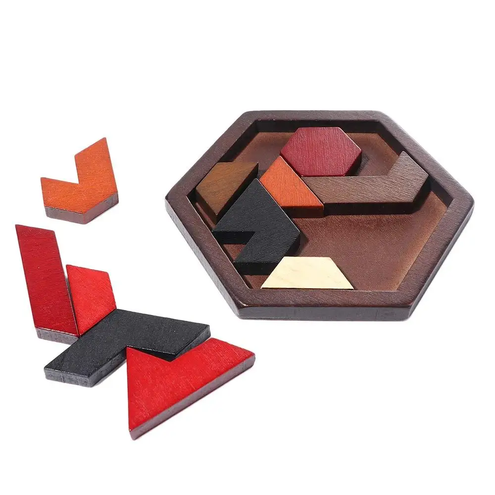 Puzzle Game For Children Kids Adults Hexagonal Geometric Shape Tangram Board IQ Brain Teaser Puzzles Board Educational Toys