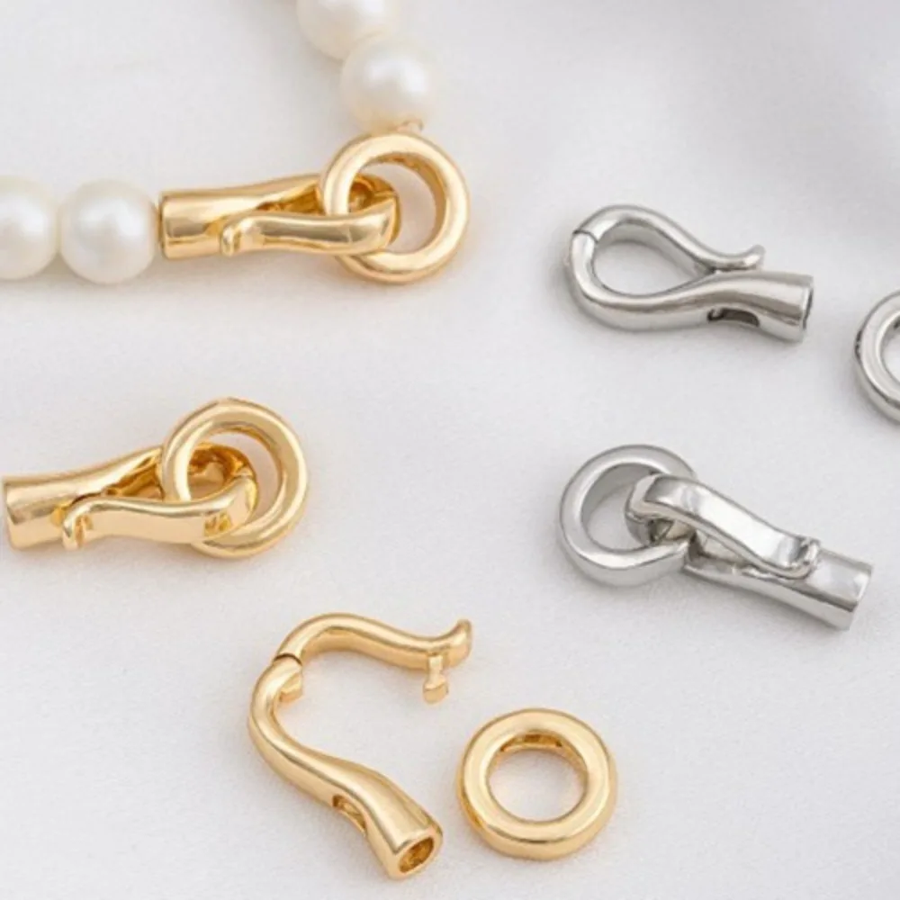 1 قطعة المشابك النحاسية 14K الذهب اللون خطاف الصيد الدائري اللؤلؤ مشبك اليدوية قلادة سوار مجوهرات ربط نهاية مشبك #1