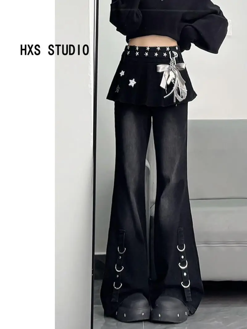 

Женские брюки Джинсы Брюки Юбка Интегрированная искусственная расклешенная женская осенняя новинка Горячий дизайн для девочек Slim Fit Bell