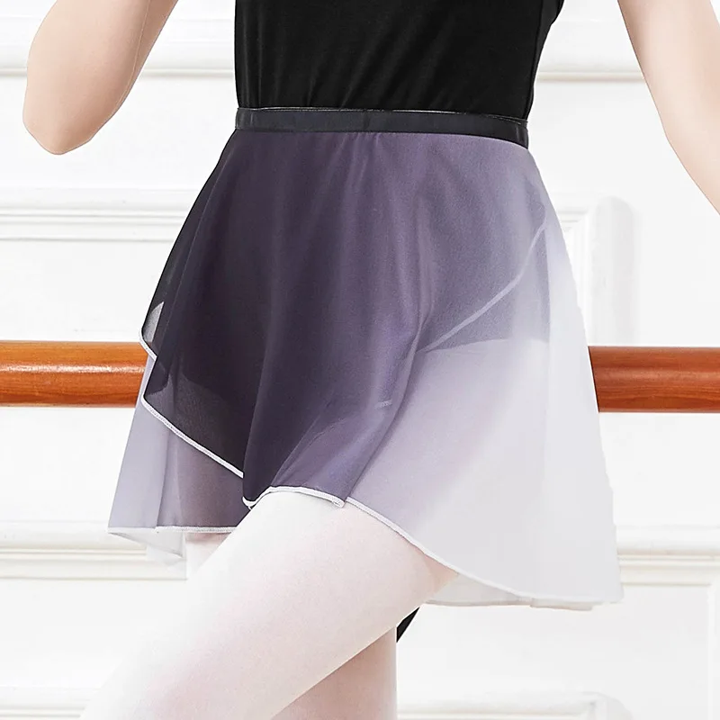 Vrouwen Chiffon Dans Rokken Gradiënt Onregelmatige Mini Rok Polyester Doorschijnende Rok Gymnastiek Ballet Training Dragen Hip Sjaal