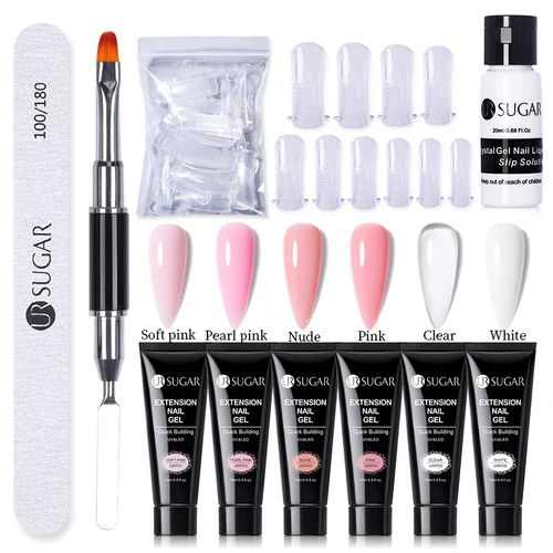 UR SUGAR-Juego de Gel para uñas de 15ml, lámpara LED de 6W, juego completo de manicura, molde para extensión de dedos, Kit de herramientas para extensión rápida