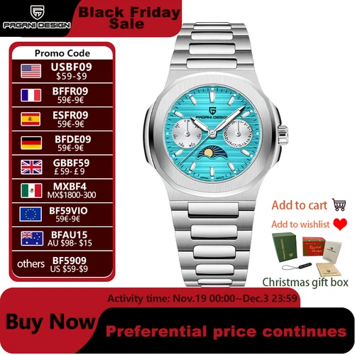 Relojes PAGANI DESIGN para mujer, reloj de cuarzo de lujo para mujer, cronógrafo de moda, fase lunar, fecha automática, reloj para mujer para regalo