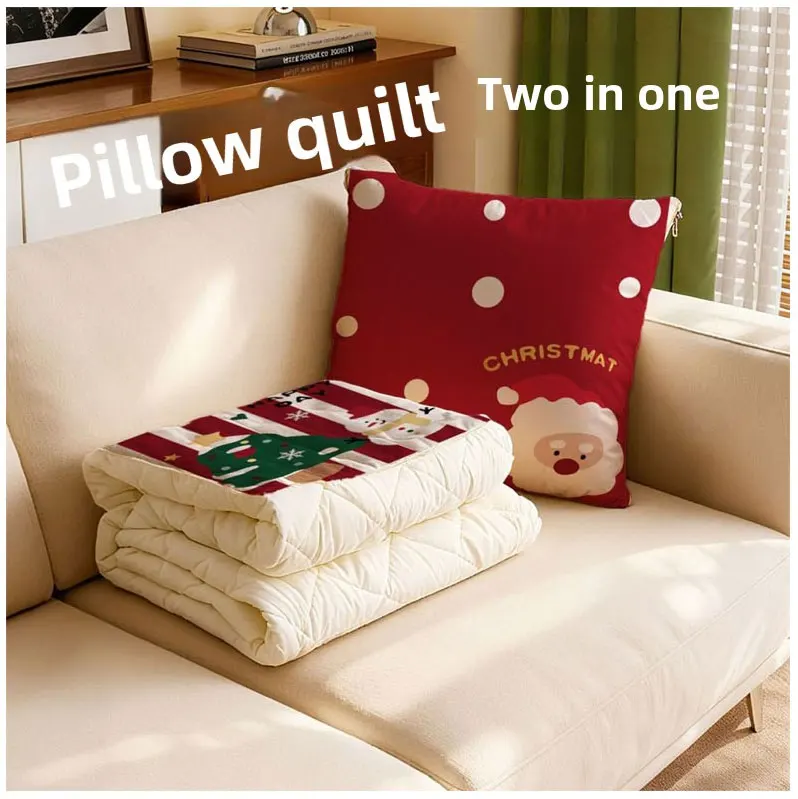 Christmas 2 in 1 Pillow Blanket Foldable Car Office Nap Throw Soft Plush Velvet Cushion Travel Gift for Women
