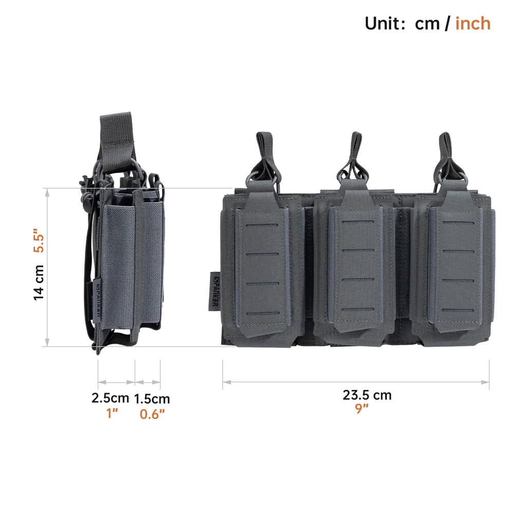 Triple Mag Pouch Open-Top Rifle Mag Pouches and Pistol Magazine Pouches for M4 M16 AK Molle Backpack Airsoft Gear