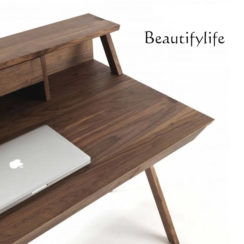 North America Black Walnut Wooden Desk Nordic Log Solid Wood Desk Computer  Simple Desk