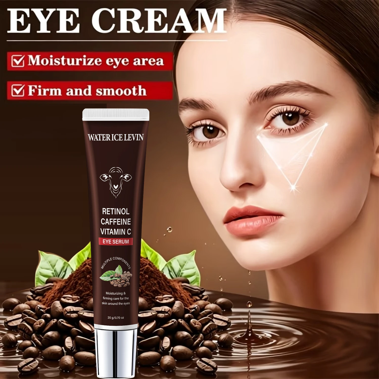 WATER ICE LEVIN Retinol Caffeine Vitamin C Eye Serum 20g Moisturize Eye Area Firm Smooth Skin Around Eyes Reduce Fine Lines