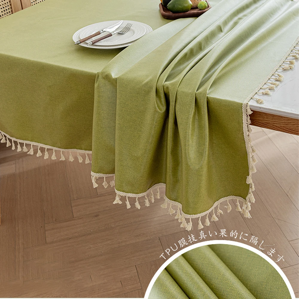 2024 NEW TPU Waterproof Tablecloth Solid Color Table Cloth With Tassels Party Dining Banquet Decoration Table Covers