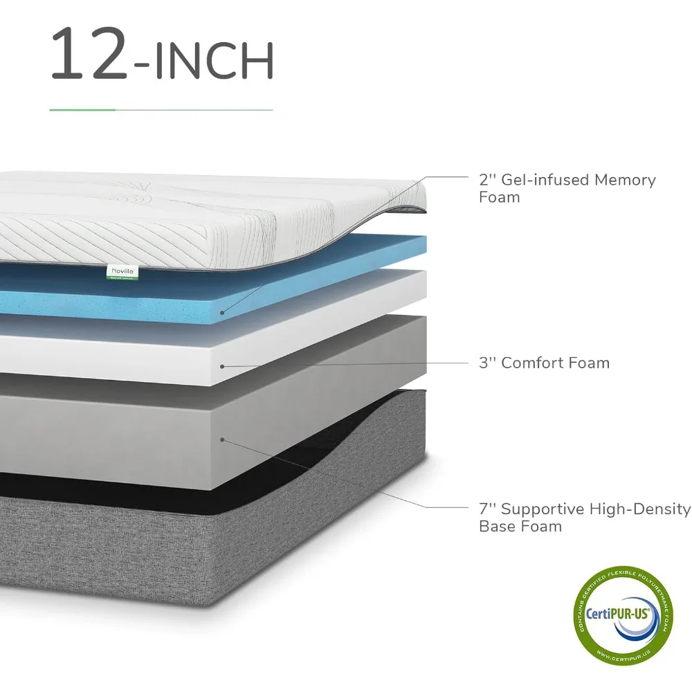 Size Mattress in a Box, 12 Inch Gel Memory Foam Mattress, Plush Mattress King Size for Pressure Relief & Relaxing Sleep